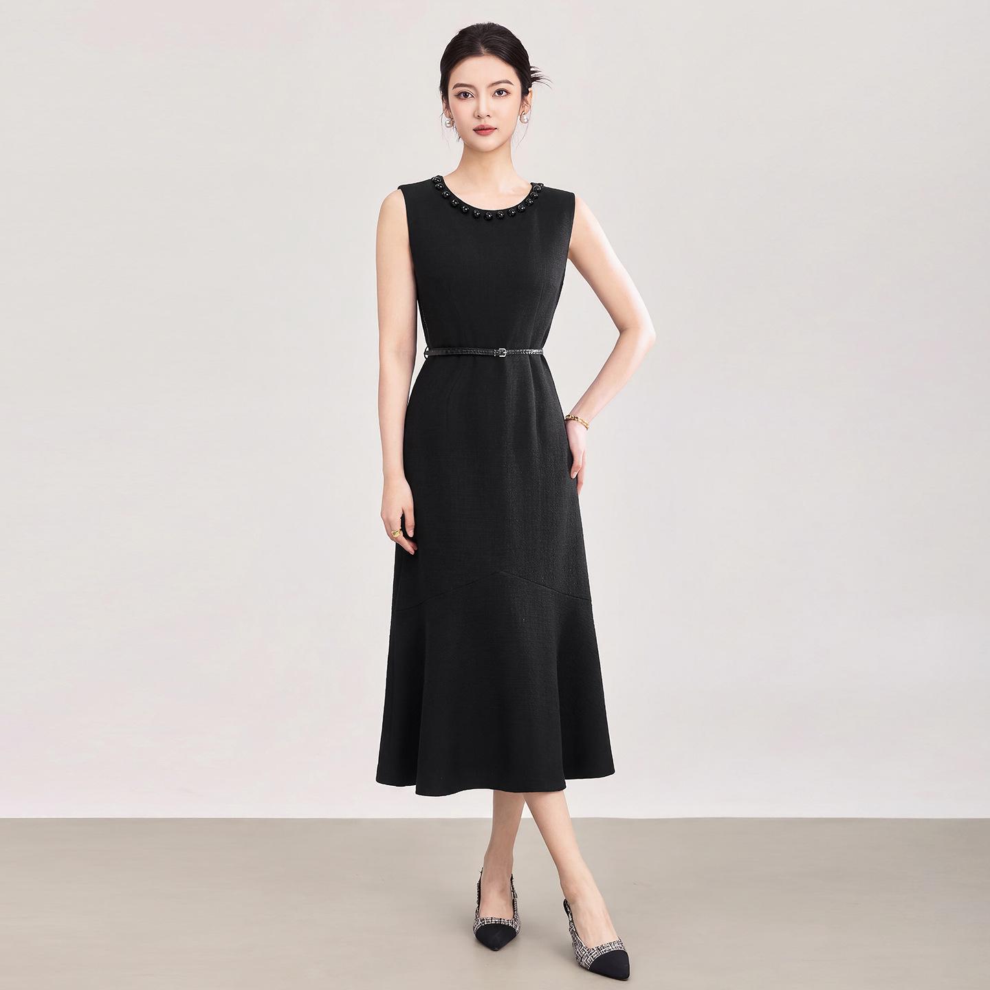 French Commute Elegant Beaded Waist-Cinching Fishtail Dress - Women s Spring/Summer Socialite Style Skirt Extra Large чёрный