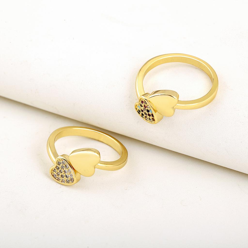 Nidin New Arrival Romantic Heart Design Zircon Opening Adjustable Rings For Female Male Couples Finger Jewelry Daily Party Gifts