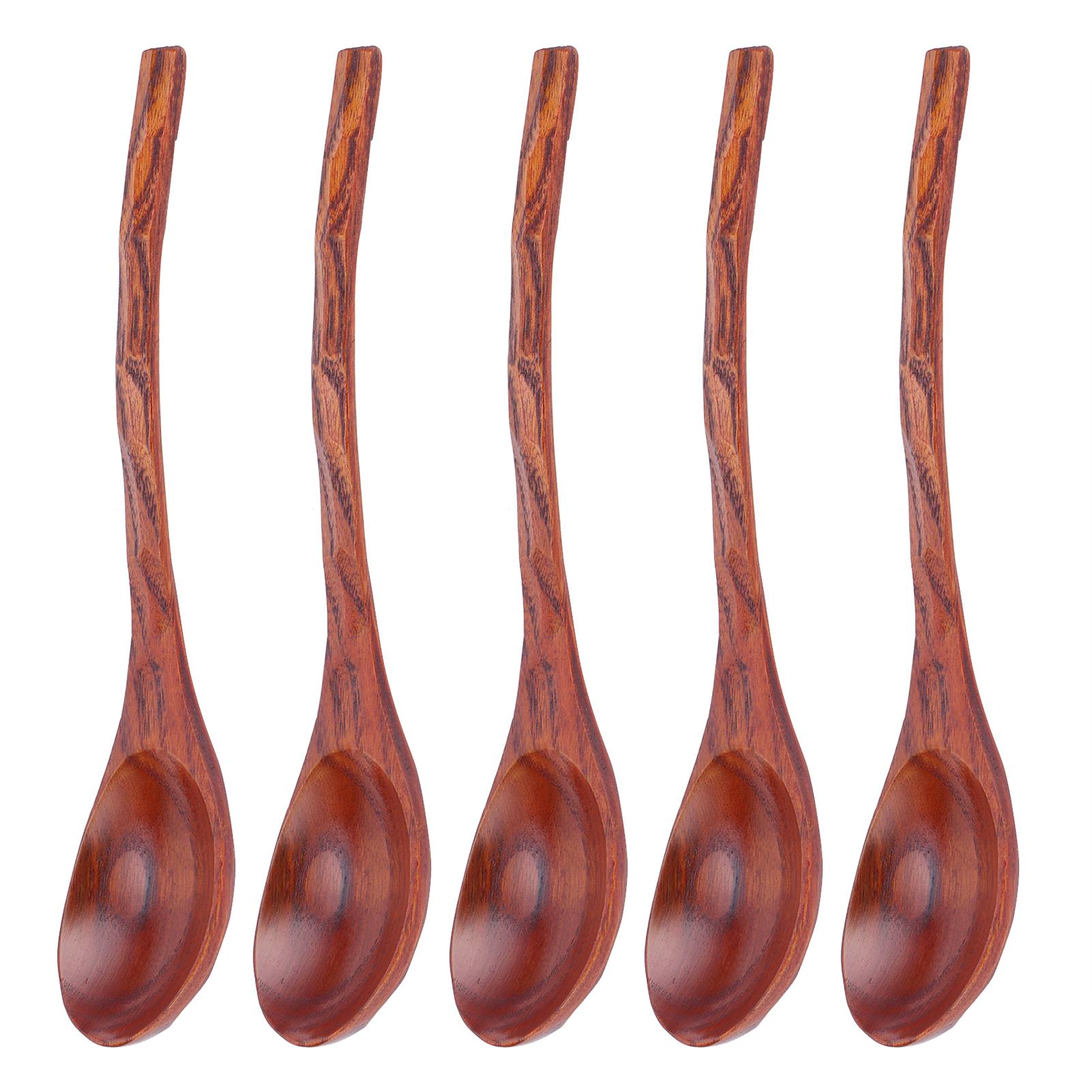 

5PCS Japanese Style Wood Spoon Long Handle Soup Spoons Household Tableware Kitchen Tools