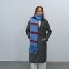 Long Stripe Wool Scarf Plush Women Cape Elegant Warm Wraps  Autumn