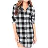 Women Blouses Tops Plaid Long Sleeve Collar Neck Casual Button Down Dress