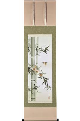 Sunny Town Gallery Hanging Scroll Hanging Bamboo and Sparrows by Takeyo Wide X 164cm High Year-Round Tamura, 44.5cm
