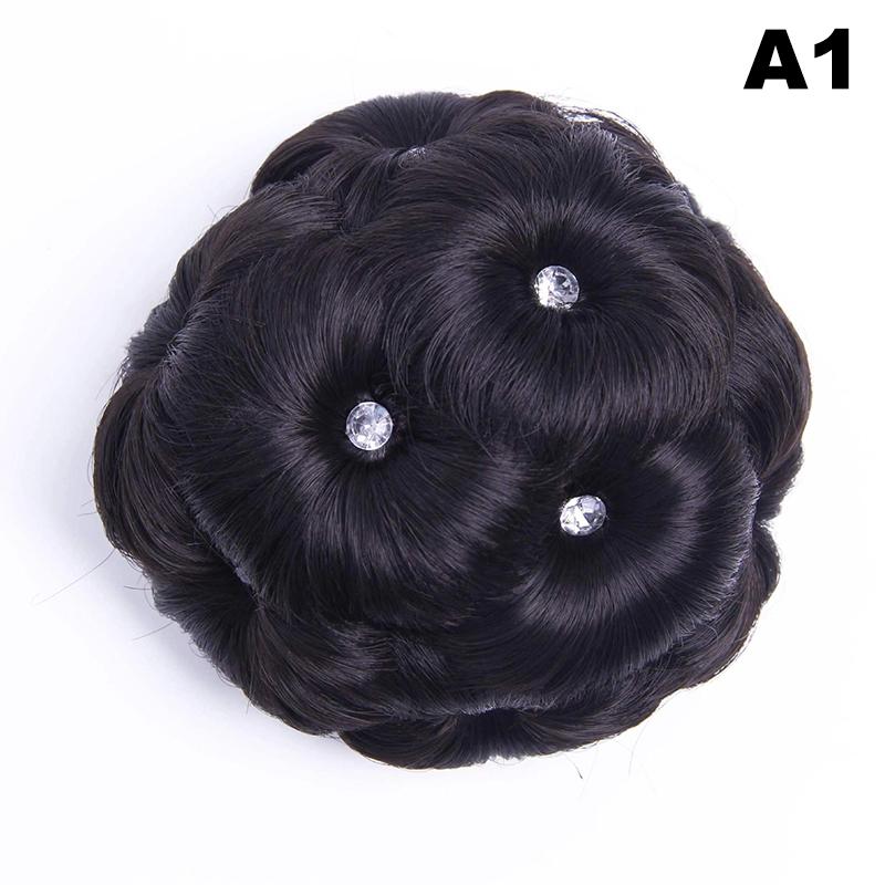 Synthetic Hair Bun Bud Hair Clips With Diamond Colorful Shiny For Women Ponytail Claw Clip Lifelike Hairpiece Styling Tools