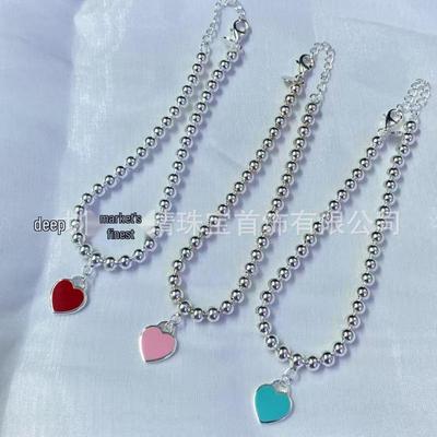 T Familie 925 Sterling Zilver Boeddhistische Kralen Hart Armband - Rood, Blauw & Roze, Licht Luxe Klassieke Veelzijdige Stijl.