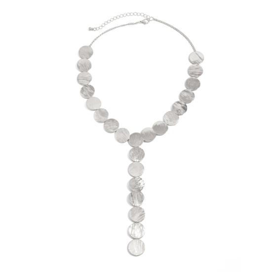Collana a Y Chunky Dischi Metallici Choker Dischi Moneta Testurizzati Pendente
