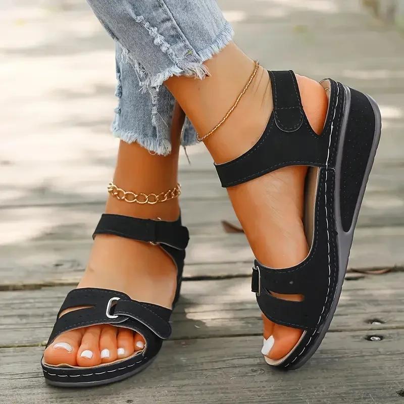 Women Sandals 2025 New Soft Sexy Wedge Buckle Orthopedic Shoes Female Summer New Open Toe Sandals Sandalias De Mujer
