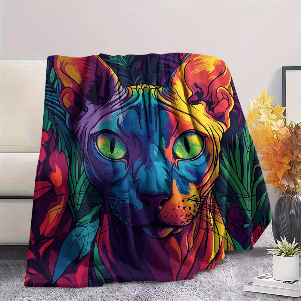 Sphynx Cat In the Grass Print Flannel Blanket, High Quality Comfortable for All Seasons, Home Decor, Warmth and Comfort