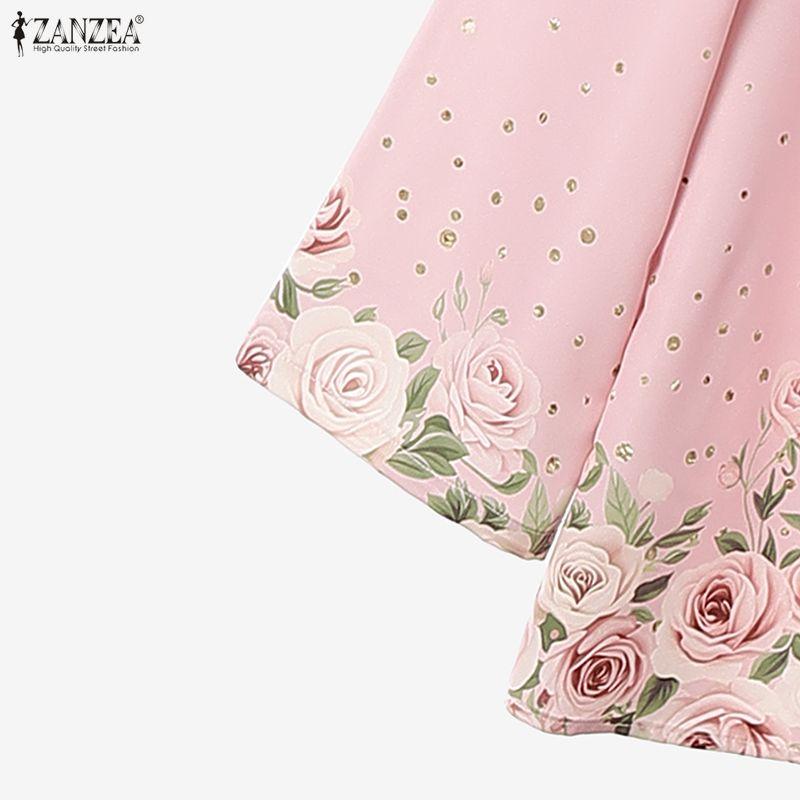 ZANZEA Women 3/4 Sleeve Blouse and Midi Skirts Floral Print Two Piece Suit Sets