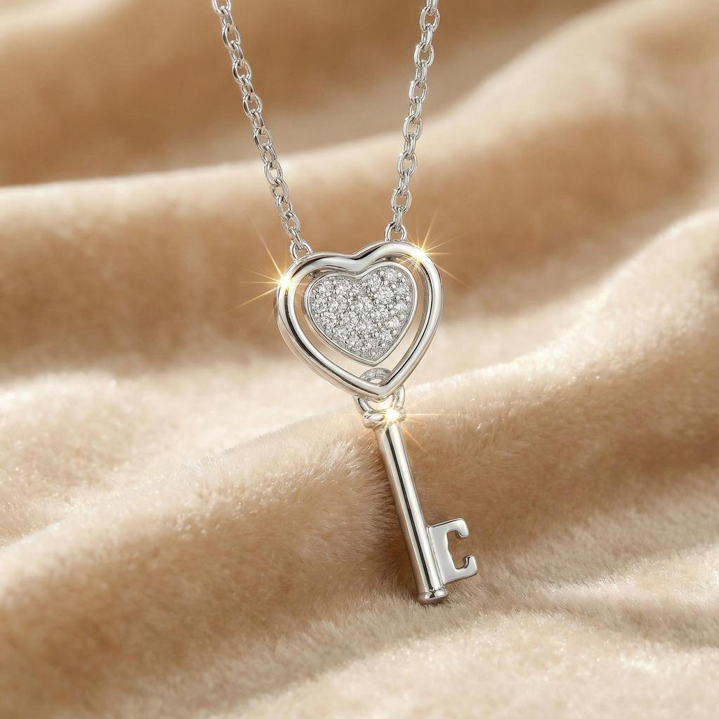 S925 Sterling Silver Heart Key Necklace: Elegant Double-Sided Pendant with Clavicle Chain for Women