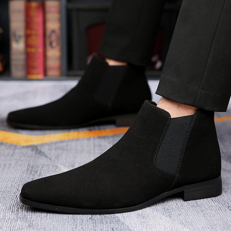 Luxury Fashion Designer New Suede Leather Pointed Toe Business Casual Ankle Boot For Men Winter Chelsea Leather Shoes