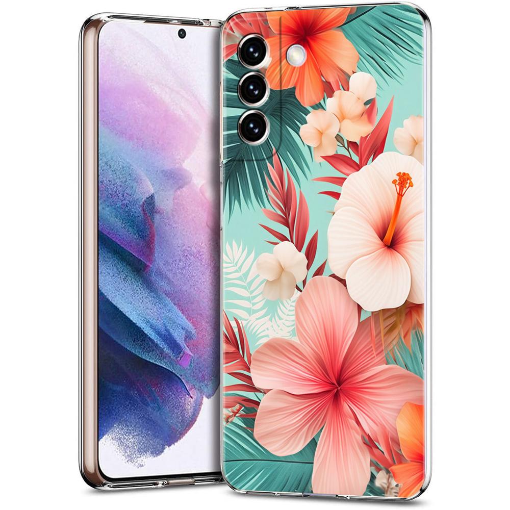 Phone Case For Samsung Galaxy S24 Ultra S23 FE S22 S20 S21 5G S10 S9 Plus S10E S8 Silicone Clear Beauty Flowers Leaves Cover