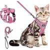 Verstellbares Katzengeschirr und Leine, Ausbruchsicheres atmungsaktives Haustier-Westengeschirr zum Spazierengehen, Einfache Kontrolle, Reflektierend  (Rosa, XS)