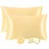 PiccoCasa Pillowcase Zippered Satin with Beautiful Skin and Silky Gift 50x90cm 2-Piece Set, Headband, Hotel-Quality, Hair, Feel, Set, Gold,