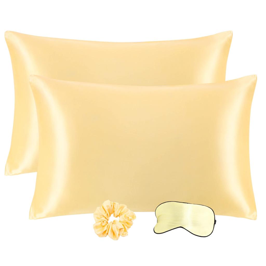PiccoCasa Pillowcase Zippered Satin with Beautiful Skin and Silky Gift 50x90cm 2-Piece Set, Headband, Hotel-Quality, Hair, Feel, Set, Gold,