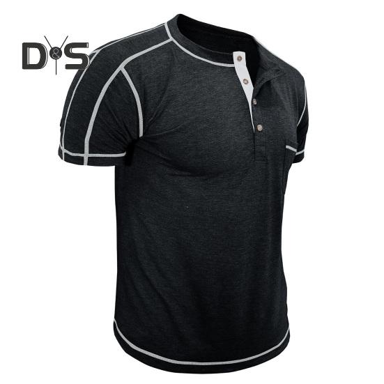 Pánské tričko s náprsní kapsou Kulatý výstřih Límec na knoflíčky Tričko s krátkým rukávem Ležérní letní top pro domov, posilovnu, streetové nošení