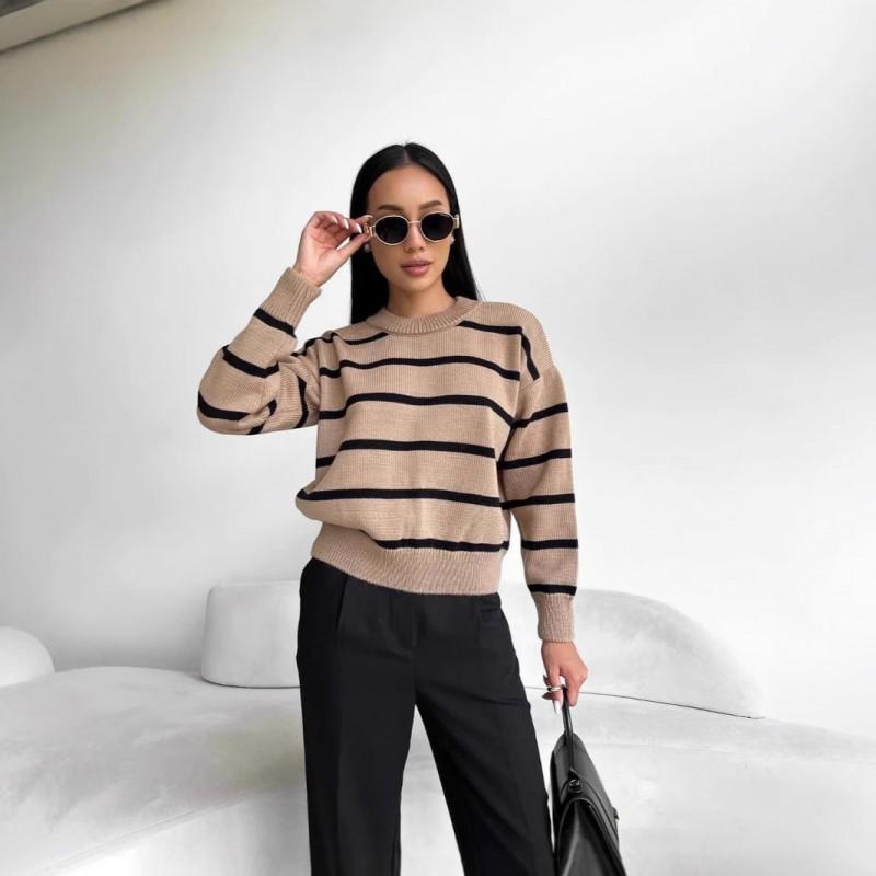 Womens Loose Fit Round Neck Long Sleeve Knit Sweater Striped Color Block Casual Pullover 2025