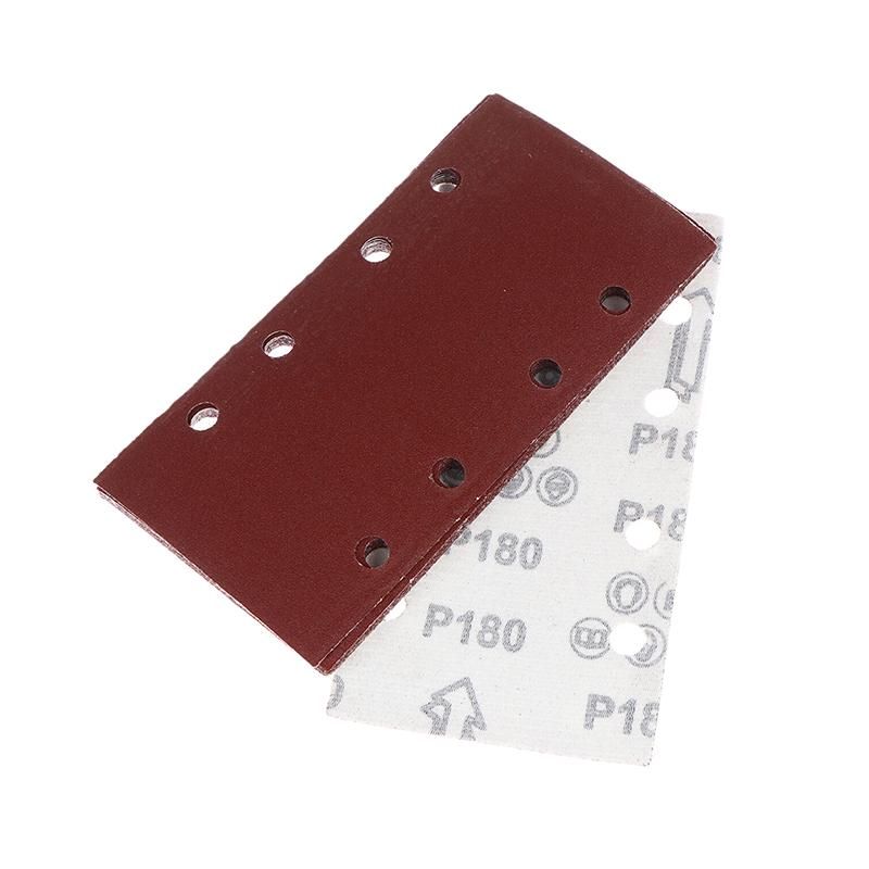 10pcs 8-Hole Rectangular Premium Flocked Sandpaper Sheets Self-Adhesive 185X93mm - Assorted Grits For Air Grinders