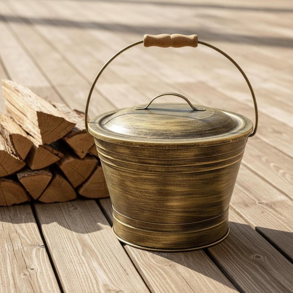 Fireplace Ash Pail with Handle Rustic Lid Compact for Homeowners