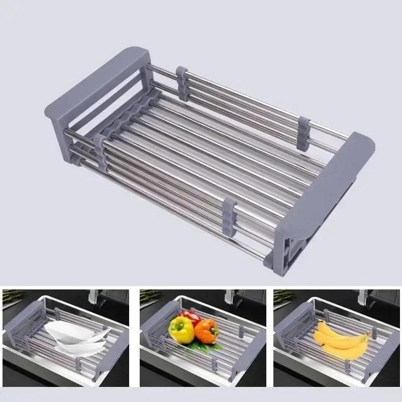 Kitchen Stainless Steel Adjustable Sink Dish Drainers Drain Basket Home Organizer Telescopic Sink Storage Rack Dish Drying Racks