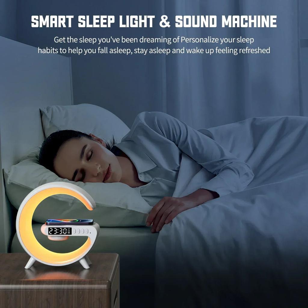 Wireless Charger Bluetooth Speaker Desktop Alarm Clock RGB Night For iPhone 16 15 14 13 12 Samsung Xiaomi 15 Phone Fast Charging