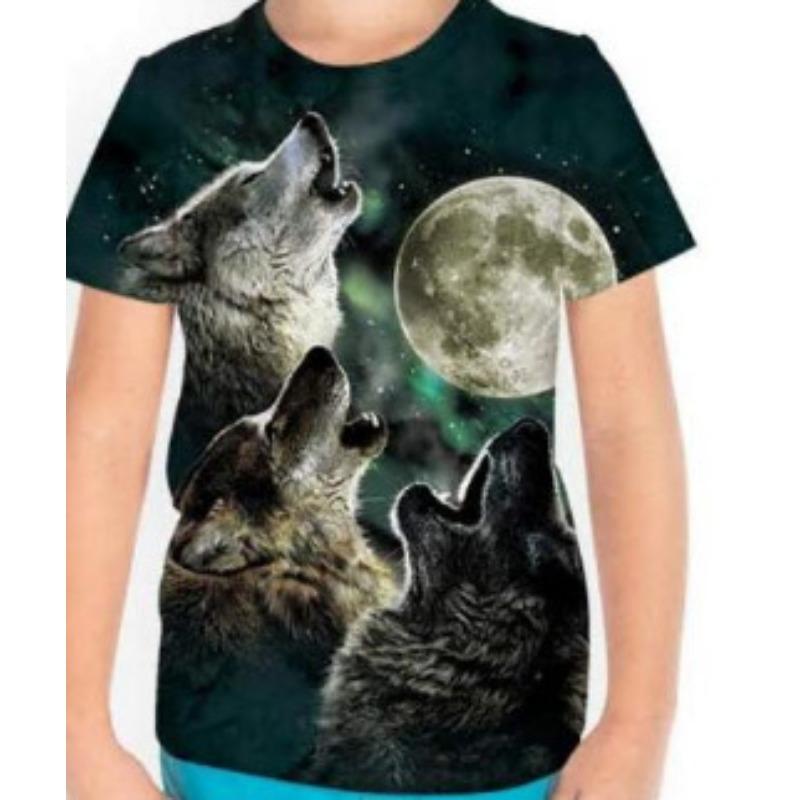 Summer Round Neck 3D Wolf Print Top Fashionable Casual Short Sleeved Men's T-shirts