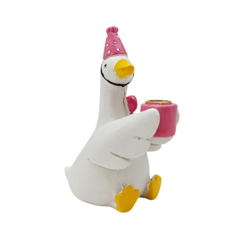 Cute Goose Candle Holder Aesthetic Pink Party Hat Goose Statue for Wedding Reception Table Home Shelf Decor Gift