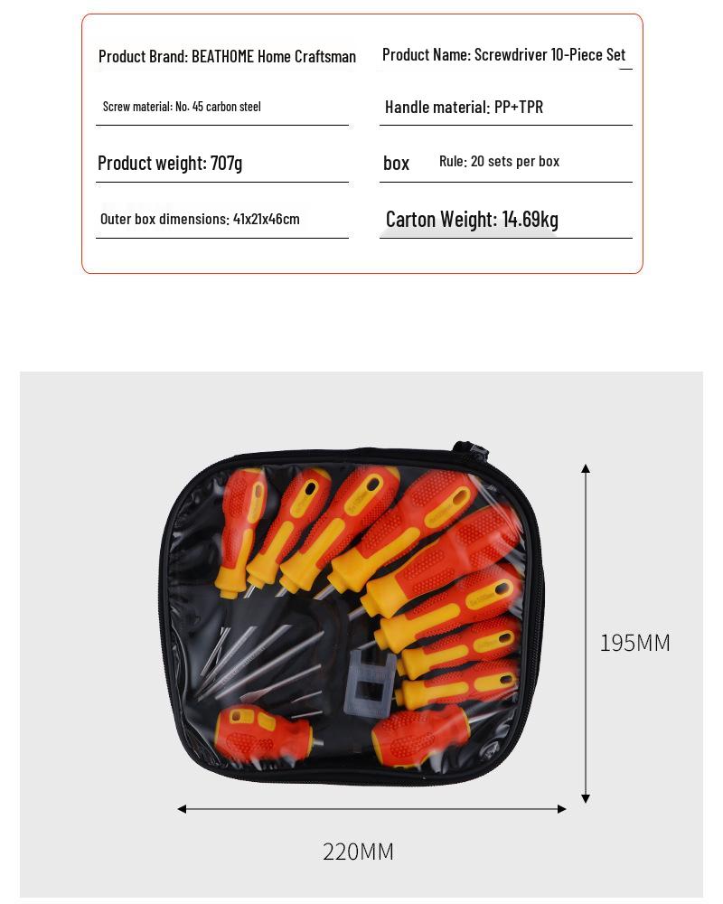 10-Piece Non-Slip Handle Slotted & Phillips Screwdriver Set
