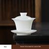 Pure Jade White Porcelain Tea Bowl Ceramic Sheep Fat Jade Three Talents Lid Bowl Gaiwan