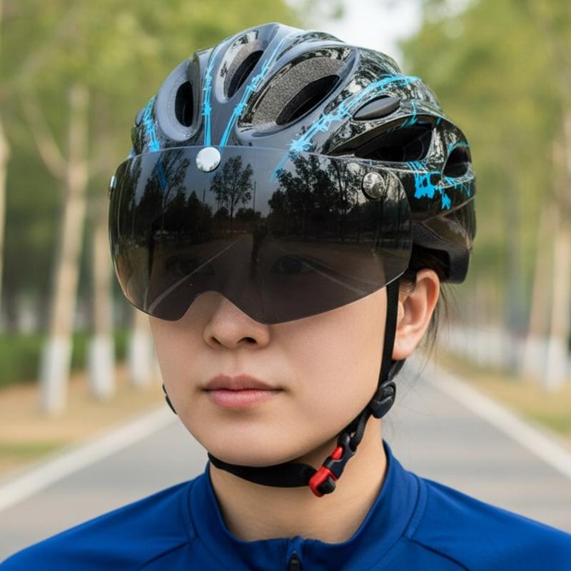 Cycling Helmets Comfortable Lining Bicycles Helmets with LED Light & Goggles Bike Helmets Safety Cap for Women and Men
