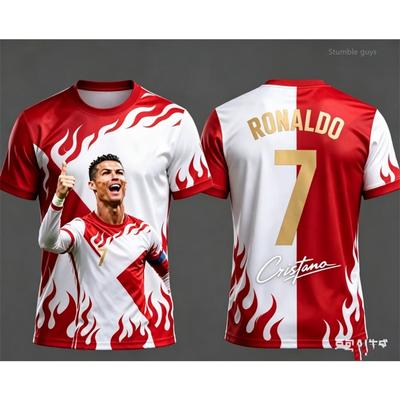 Yazlık Ronaldo 3D Baskılı Tasarım Çocuk Kıyafeti Futbol Forması Tişört. Geniş ve Rahat Günlük Giyim İçin Uygundur
