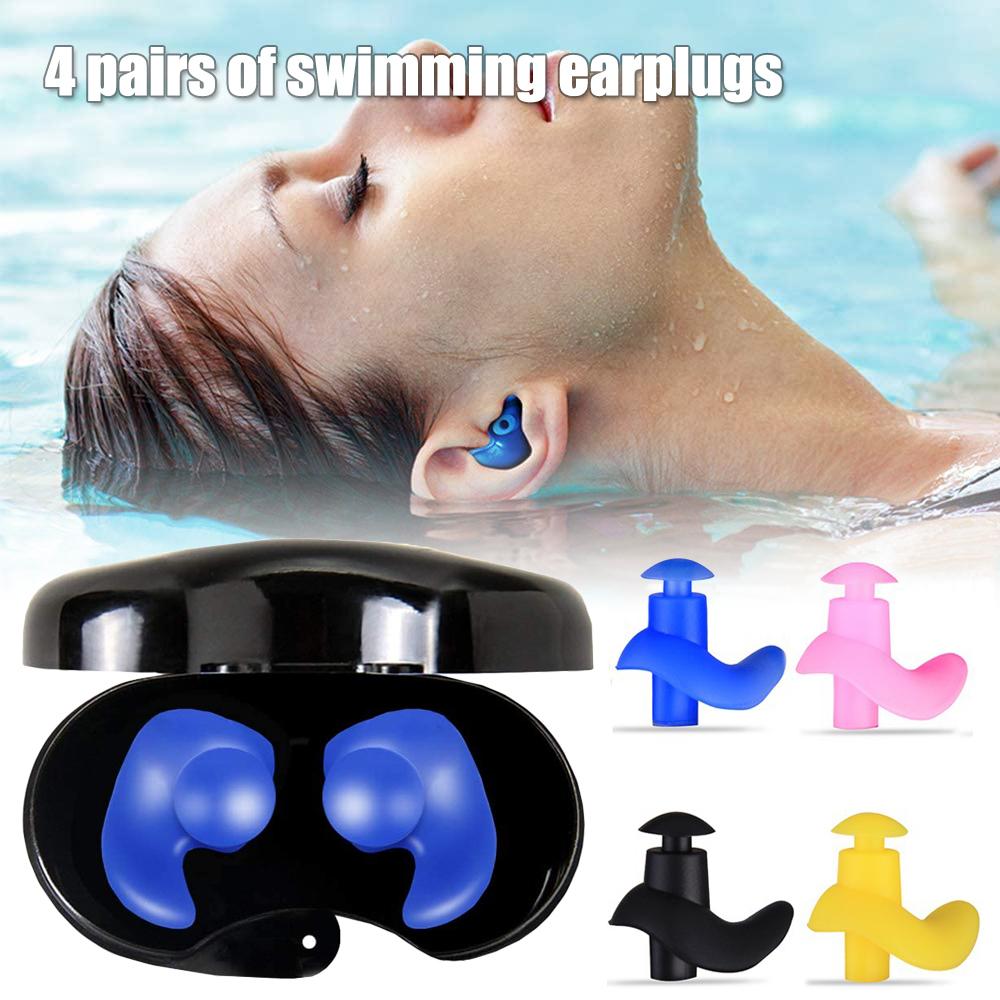 4 Pairs Swimming Earplugs Waterproof Reusable Silicone for Showering Bathing Surfing Kids Adults