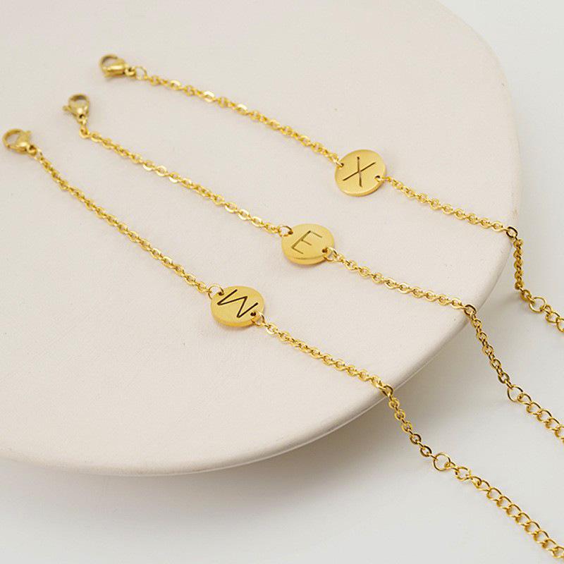 Minimalist Titanium Steel Hollow Letter Bracelet for Women - Customizable 26 English Letters