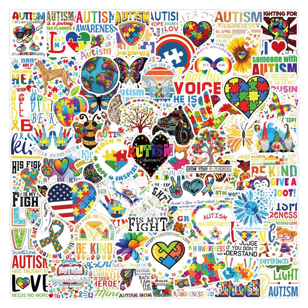 100 Autism Stickers Autism Awareness Suitcase Laptop Waterproof Stickers