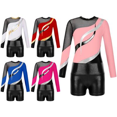 Kids Girls Biketard Athletic Jumpsuit Bodysuit Ballet Dance Unitard with Shorts Gymnastics Leotards