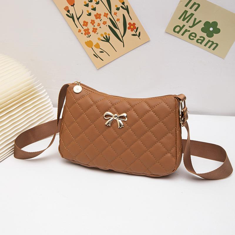 

Модные женские сумки Классическая ромбовидная вышитая сумочка Сумка-багет под мышкой с бантом Маленькая и легкая сумка для мобильного телефона светло-коричневого