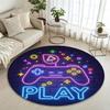 Neon Game Controller Round Rug Soft Non-Slip "PLAY" Neon Print Floor Mat Colorful Gaming Carpet for Boys Teens Bedroom Game Room