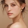 ORSA JEWELS Classic 925 Sterling Silver Geometry Earrings with 6mm Cultured Freshwater Pearl for Women Anniversary Jewelry GPE33