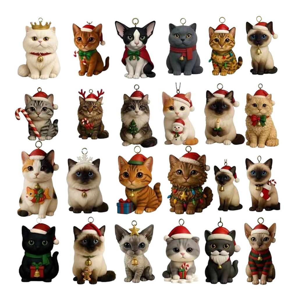 Weihnachts-Adventskalender mit 24 verschiedenen Rassen Acryl Katze Katzenliebhaber Adventskalender 2025 für Katzen Damen & Sammler