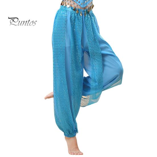 Γυναικείο παντελόνι Performance Ελαστικό ψηλόμεσο μονόχρωμο μπλουμέρ με παγιέτα ντεκόρ Λαϊκός χορός Ενήλικες Κοστουμάκια για χορό της κοιλιάς