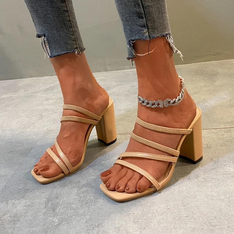 2024 New Women's Luxury Summer Sandals Brand Design High Heels Fashion Simple Solid Color Outdoor Sexy Open Toe Women's Slippers