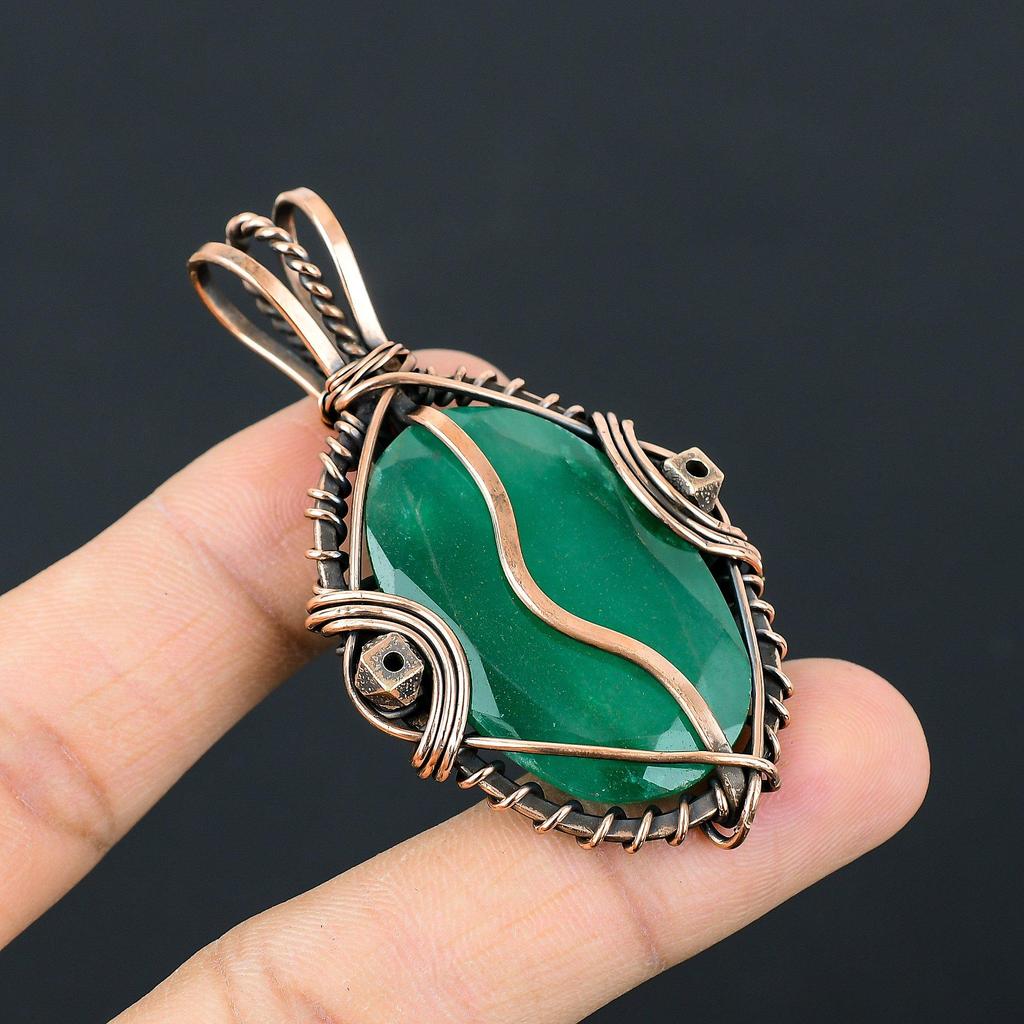 Emerald Pendant, 999 Copper Wire Wrapped Pendant Gemstone Jewelry, Handmade Pendant Amazing Jewelry, Gift For Her