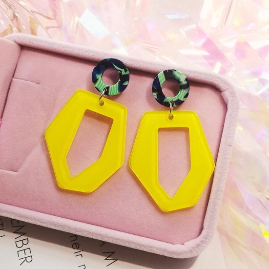 Circle Hollow Hexagon Acrylic Long Dangle Women Stud Earrings Jewelry