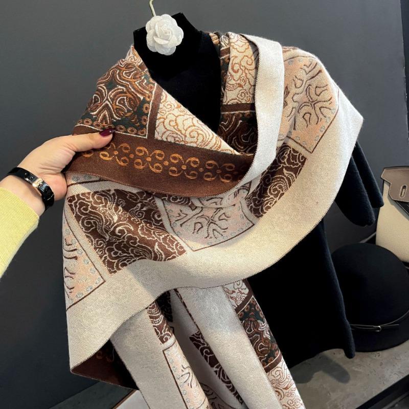 Imitation cashmere scarf women's autumn and winter new retro totem shawl thickened warm loose beard scarf