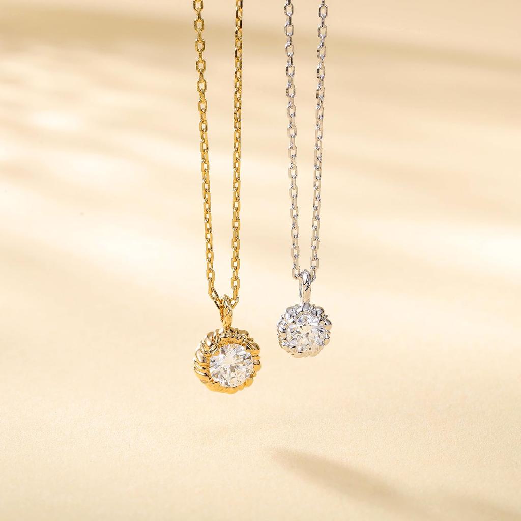 Diamond Necklace Single Sterling Silver Twisted Gold Birthday Gift Wrapping Included [FANCIME] Women's "Sun Dew" - 0.3ct Diamond, 925, Design,