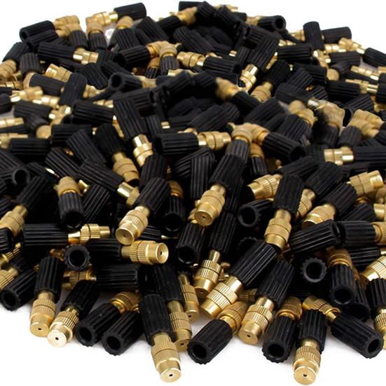 Three-Way Atomizing Nozzle Set Brass Misting Nozzles with Drip Irrigation Connector Adjustable Drip Irrigation Mister Set for Garden Patio Greenhouse