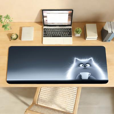 Cute White Cat Mouse Pad Nonslip Locking Edge DeskMat PC Laptop Accessories Rubber Office Keyboard Large Game XXL Carpet