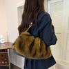 Yogodlns Women Winter Bags New Fashion Shoulder Bag Ladies Fur Shoulder Handbags Female Furry Pleated Designer Underarm Hobo Bags