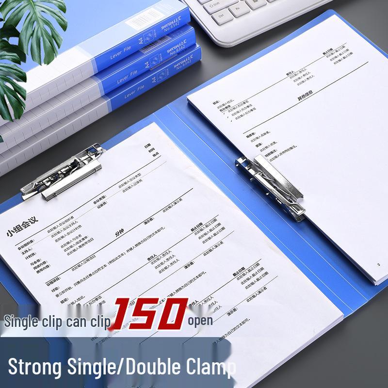A4 Heavy-Duty Thick Plastic Folder with Writable Spine, Double Clip for Office/Student Document Storage