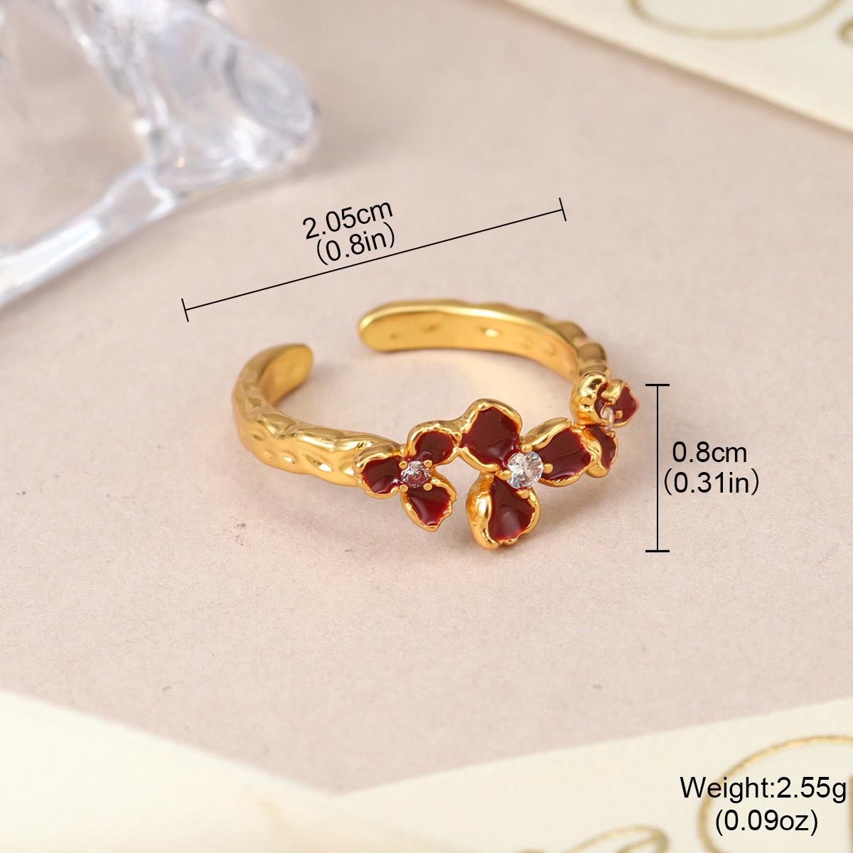 

Mori enamel high-grade zircon color ring adjustable niche design flower ring open ring