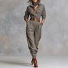 Dames Jumpsuit met Revers en Lange Mouwen, met Zakken